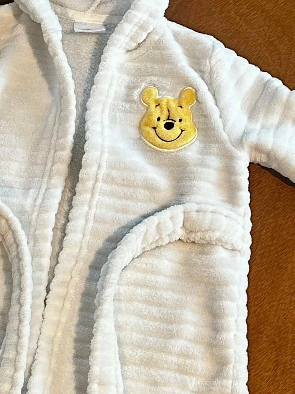Disney White Plush Hooded Kids Robe with Winnie The Pooh Bear Patch